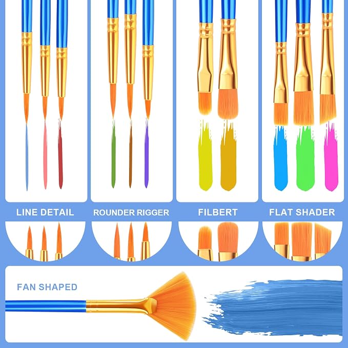 ESRICH 40pack/480pcs Paint Brushes, Nylon Hair Paint Brushes Set Round-Pointed - Image 2