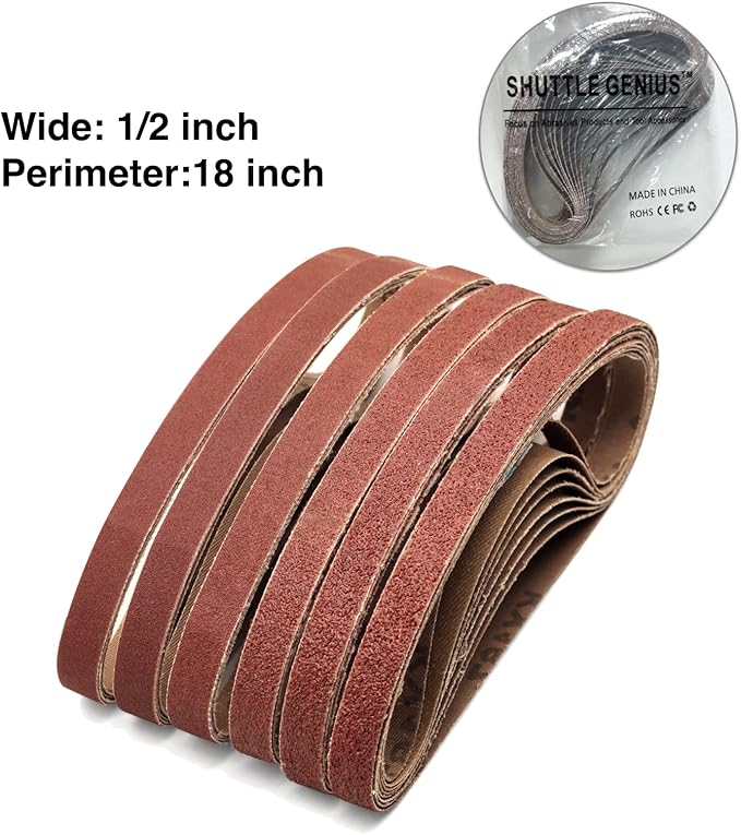 48 PCS 1/2 x 18 Sanding Belts, 1/2x18 Aluminum Oxide Sanding Belts for Mini Air Belt Sander, 8 Each of 40,60,80,120,180,240 Grit