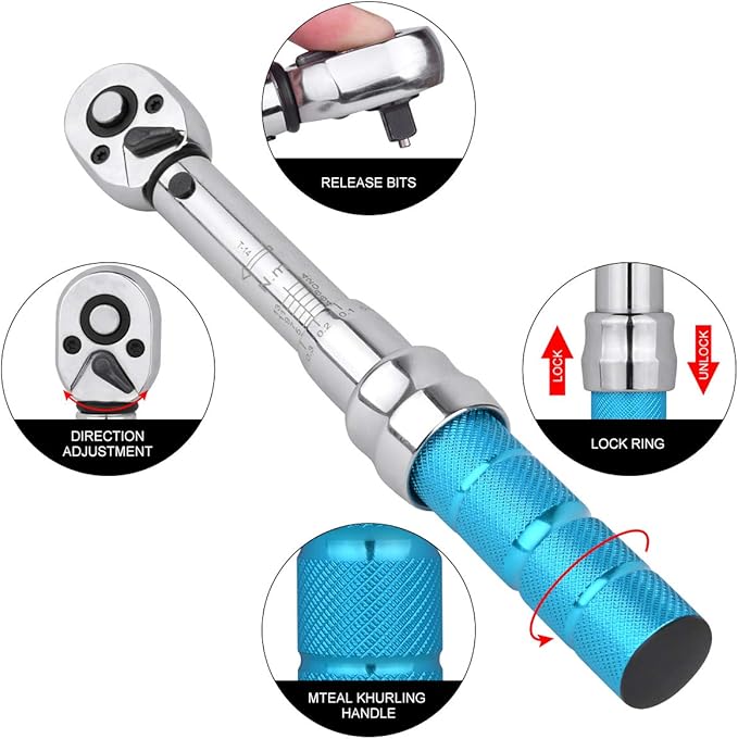 COTOUXKER Bike Torque Wrench Set, 1/4 Inch Drive Torque Wrench 2 to 14 Nm Bicycle Tool Kit for MTB Mountain Road Bikes with Allen Key, Torx Sockets, Extension Bar