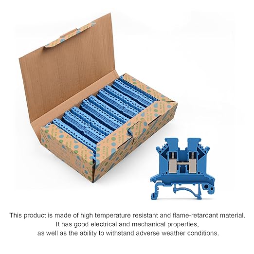 Blue UK-2.5B Rail Type Terminal Block Voltage and Current Safety Ground Terminal Block 800V 32A 2.5 Square mm 100 Pack