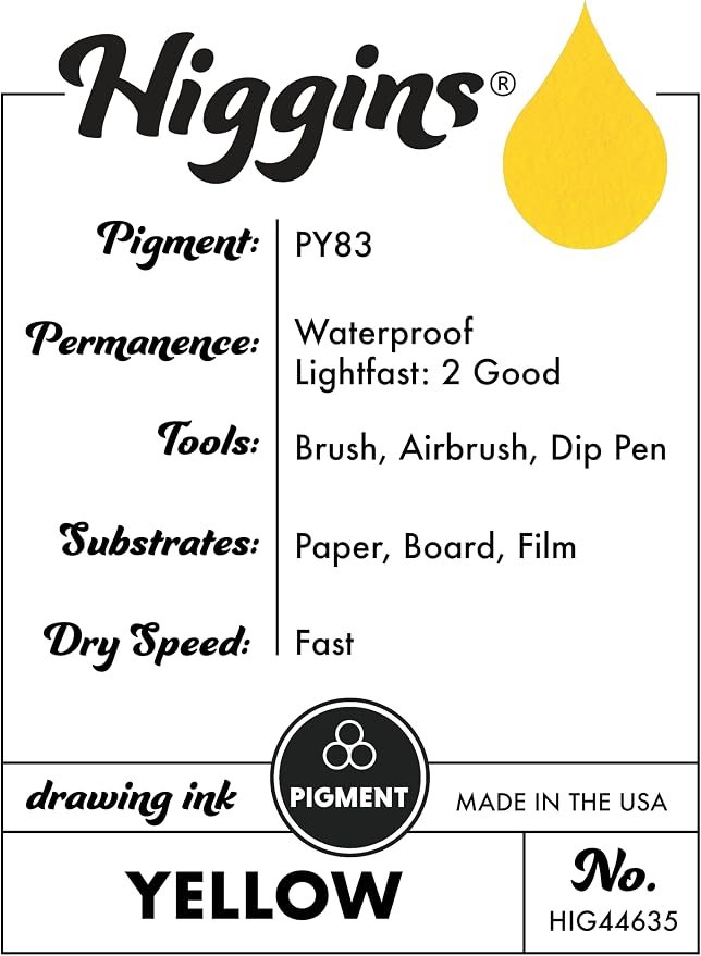 Higgins Yellow Pigmented Drawing Ink - Image 3