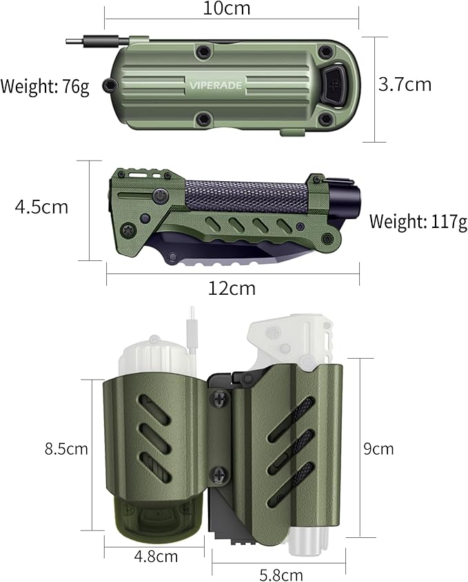 VIPERADE VAK6 Survival Multitool with Folding Knife, LED Flashlight, Pulse Ignition and Hand Crank Generator, Camping Multitool Knife Rechargeable Flashlight with Belt Sheath (Black)