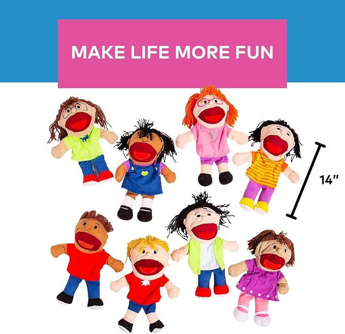 Fun Express Hand Puppets for Kids, 8 Multicultural, 14 Inch | Plush - Image 4