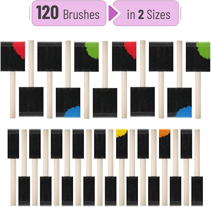 Bates Foam Paint Brushes, 120 Pack, Sponge Brushes - Image 2