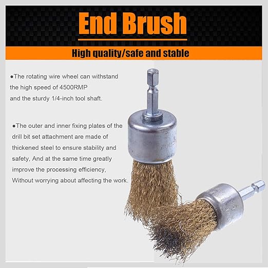 Wire Brush for Drill, 9 Pcs Brass Wire Wheel Brush for Drill, 1/4 Inch Hex Shank, Drill Wire Brush for Cleaning Rust, Stripping