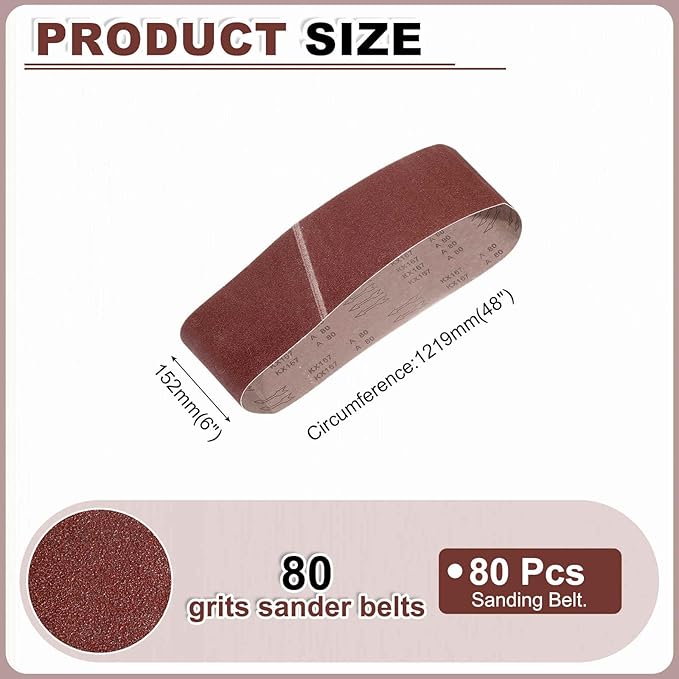 HARFINGTON 6 x 48 Inch Sanding Belts, 20 Pcs 80 Grits Aluminum Oxide Abrasive Belt Sander File Belt for Woodworking, Metal Polishing, Knife Sharpener
