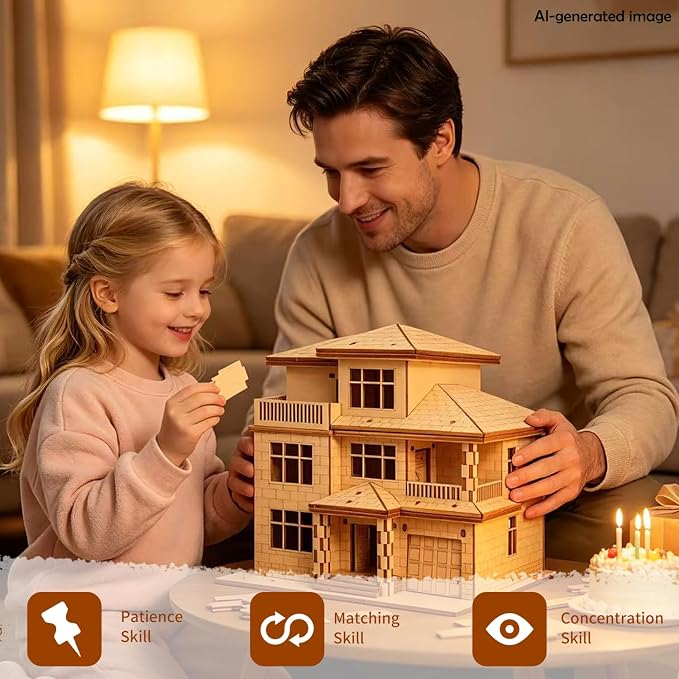 3D Wooden Puzzles for Adults, Miniature Villa Model Kit, DIY Wooden Craft for - Image 4