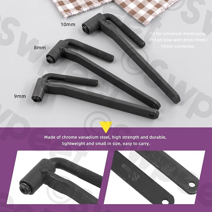 Swpeet 5Pcs 8mm 9mm 10mm Motorcycle Engine Valve Screw Adjustment Tool, 32 Blades 0.04mm-0.88mm/0.0015"-0.035" Straight Feeler Gauge and Square Hole Tool (Square Hole: 4mm & 3mm & 3.5mm) Set