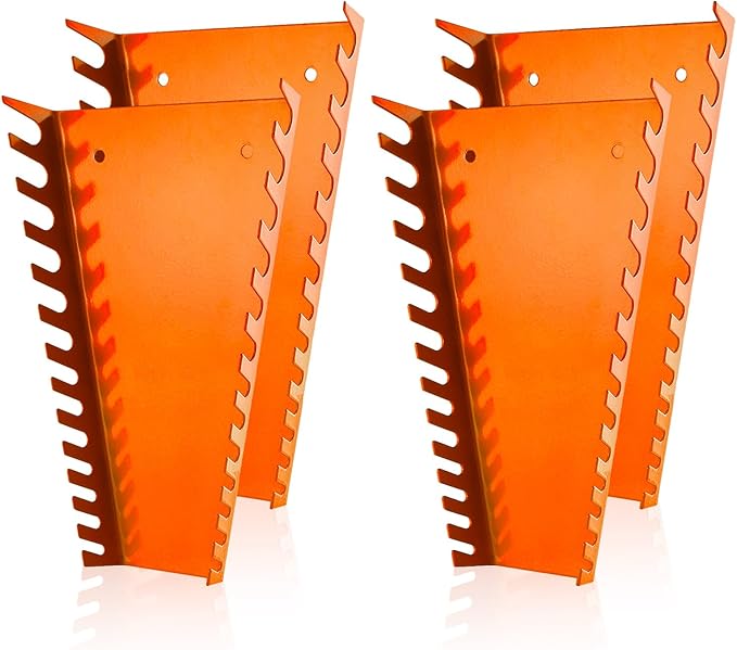 ALOANES 52-Slot Metal Wrench Organizer, Heavy Duty Wrench Organizer Tray for Tool Box, Fit SAE & Metric Wrench Storage, 4 Pack Wrench Holders(Orange)