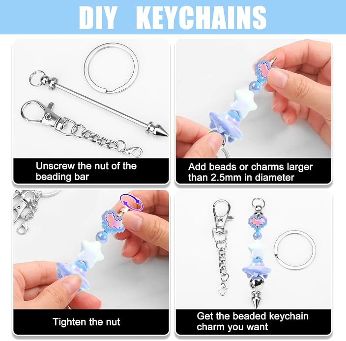 Draupnir 72 Pcs Beadable Keychains Bars, Included 36Pcs Silver Beadable - Image 4