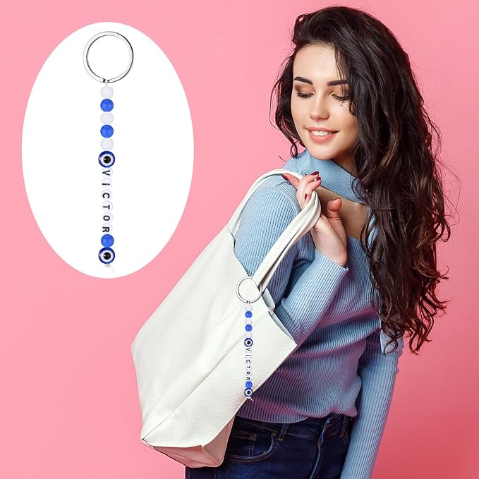 Landical 564 Pcs Evil Eye Keychain Making Kit DIY Bead Keychain Charm Blue Key - Image 5