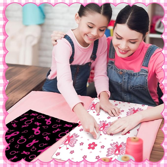 HunnmingRe 20 Pcs 10''x10'' Pink Ribbons Quilting Fabric Square Breast Cancer - Image 3