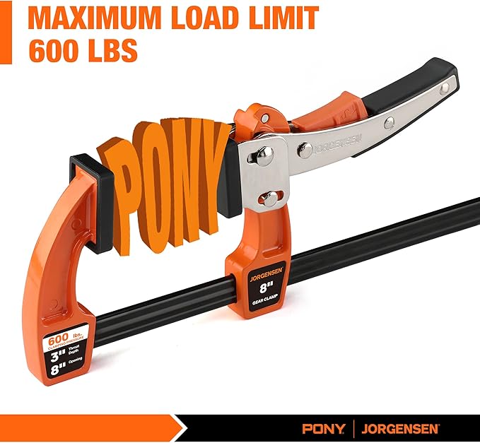 Jorgensen 8-inch Bar Clamp Set, Bar Clamp for Woodworking, Quick Release Gear Clamp with 600 lbs Load Limit - 2 Pack
