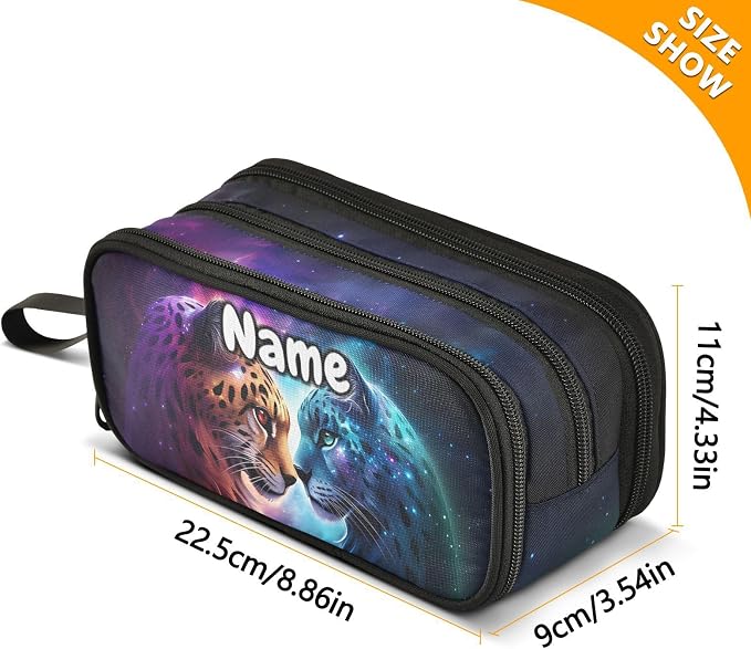 Custom Cheetah Tiger Galaxy Pencil Case Box Boys Girls Personalized Name Large - Image 7