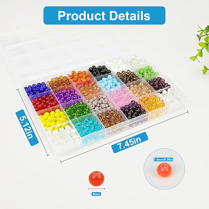 XSEINO About 1200PCS 6mm Original Color Glass Beads Bracelet Making Kit - Image 3