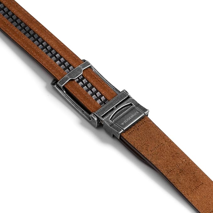 SlideBelts Full Grain Leather Belt with Contrast Stitching - Custom Fit for Adult Men, Golfers