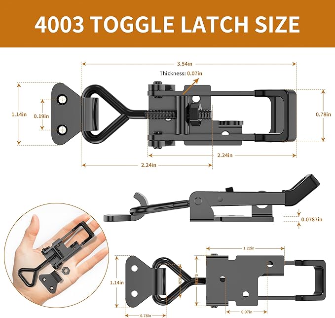 8Pack Heavy Duty Toggle Clamp Latch,4003 Style 1320lbs Capacity Pull Clamp Black Adjustable Quick Release Hasp Clamps for Smoker Cabinet Boxes Case Trunk Jig,Metal Toggle Latch Catch Set