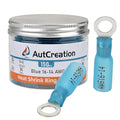 AutCreation 150PCS Heat Shrink Ring Terminals #10 Blue 16-14 AWG Marine Grade Electrical Wire Connectors, Tinned Red Copper Resistant Ring Connectors, Insulated Waterproof Crimp Terminals
