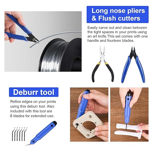 3D Printer Tools Kit, 3D Printing Accessory with 55Pcs Includes Deburring Tool, Caliper, Art Knife Set, Tube Cutter, Storage Bag Suitable for 3D Print Removing, Cleaning
