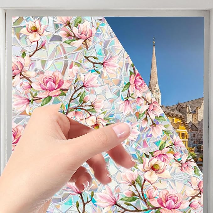 Stained Glass Window Cling, Rainbow Tinted Window Film Sun Blocking, Floral - Image 3