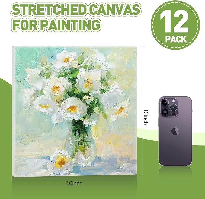FUMILE Stretched Canvas for Painting 10x10, 12 Pack Square Canvases for - Image 2