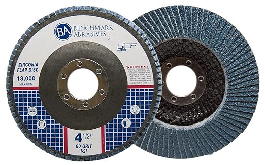 Benchmark Abrasives 4.5" Premium Zirconia Type 27 Flap Discs Grinding Wheels for Sanding Stock Rust Removal Finishing Grinding Deburring Stainless Steel, 7/8" Arbor (10 Pack) - 60 Grit