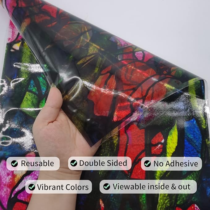 funlife Original Hand-Drawn Faux Stained Glass Window Film, Double-Sided Static - Image 6