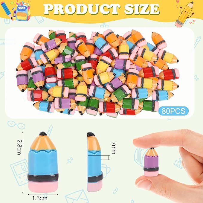 JUNEBRUSHS 80 Pcs Mini Resin Pencils, Back to School Resin Crayon Charms Mini - Image 2