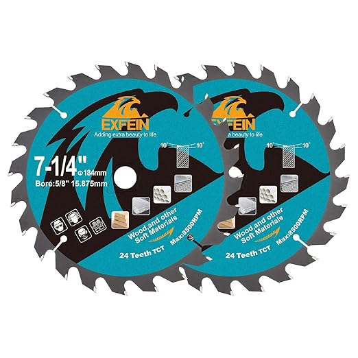 7-1/4 Inch Miter/Table Saw Blades 2pcs, 24 Teeth ATB TCT Fine Finish Wood Cutting Circular Saw Blade with 4/5 Inch Arbor