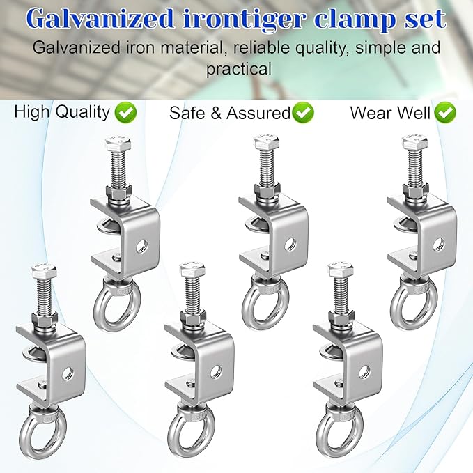 6Pcs C-Clamps, 4.72 Inch Stainless Steel Beam Clamp with M8 Screw Ring, I-Beam Design Clamps for Metal Mounting Welding Building Household Conduit Hanger