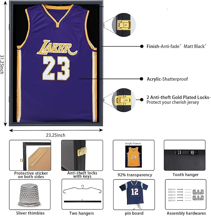 Jersey Frame Display Case 3 Pack, Large Lockable Shadow Box Sports Jersey Frame - Image 3