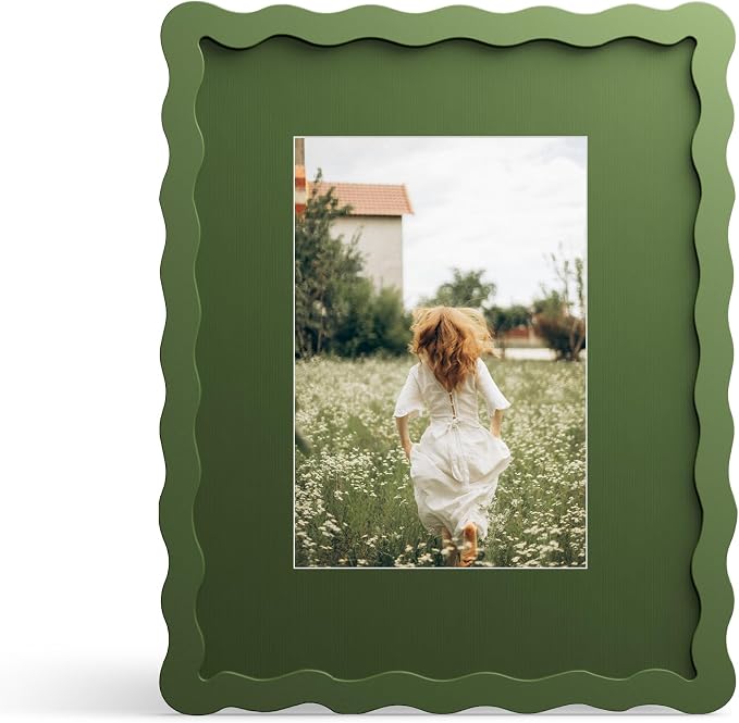 8x10 Picture Frame with Mat for 5x7, Wavy Edge Wooden Real Glass Photo Frame by THKRLOF