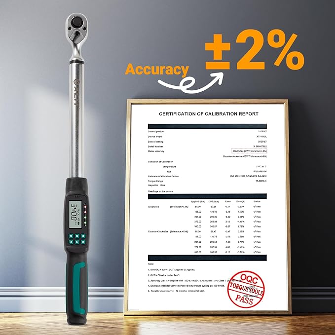 1/2-Inch Drive Digital Torque Wrench, 12.5-250 ft-lb (17-340 Nm), ±2% Accuracy - Professional Electronic Wrench with Buzzer & LED Alerts, Adapters for Automotive, Truck & SUV Lug Nuts
