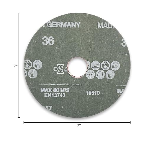 VSM 149557 Resin Fiber Disc, Red, Coarse Grade, Fiber Backing, Ceramic Plus, 20 Grit, 7" X 7/8" Arbor Hole, Pack of 50