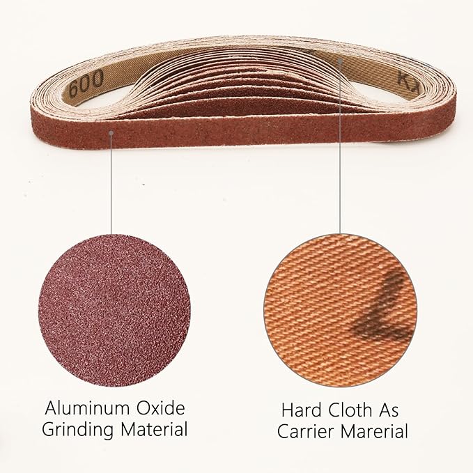 50 Pcs 1/2 x 18 Inch Hard Cloth Aluminum Oxide Sanding Belts,10 Pcs Each of 60/120/240/400/600 Grits Sanding Belt for Detailing Bandfile Sander,452 x 15 mm Sanding Belts for Mini Belt Sander.