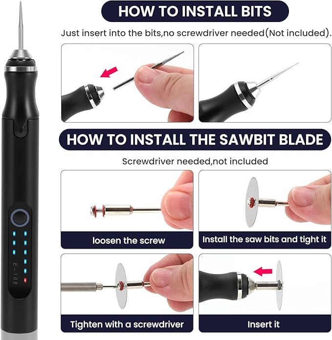 Electric Engraving Pen with 37 Bits, USB Rechargeable Cordless Etching Engraving Tool, Portable DIY Rotary Engraver for Jewelry Wood Glass Stone Carving (Black)