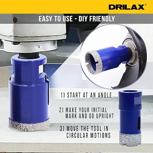 Drilax Pro Series 1 Inch Diamond Hole Saw Drill Bit for Angle Grinders | 5/8"-11 Thread | Fast Dry Cutting in Concrete, Masonry, Granite, Quartz, Porcelain, Tile | 1-3/8" Depth