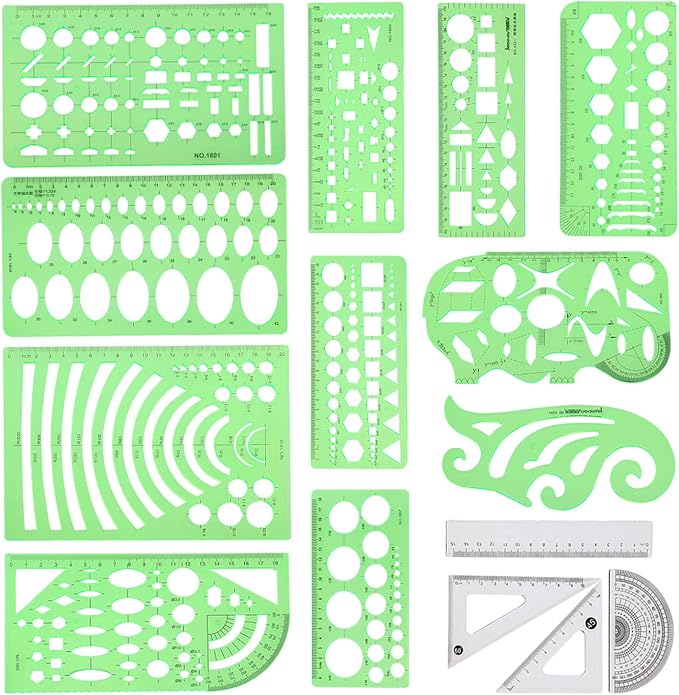 Angrox Geometric Drawings Templates Measuring Geometry Rulers 15 Pcs by Angrox