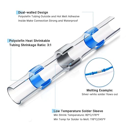 Kuject 500PCS Heat Shrink Wire Connectors, Multipurpose Electrical Wire Connectors Kit, Waterproof Solder Seal Terminal Connectors, Insulated Spade Crimp Ring Butt Splice Connectors for Marine Truck