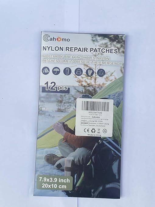 7.9x3.9 inch 12 PCS Nylon Repair Patch Nylon Repair Tape Self Adhesive Fabric Tapes Outdoor Camping Gear Fabric kit for Tent, Umbrella, Down Jackets, Sleeping Bag, Knapsack（Yellow Beige）