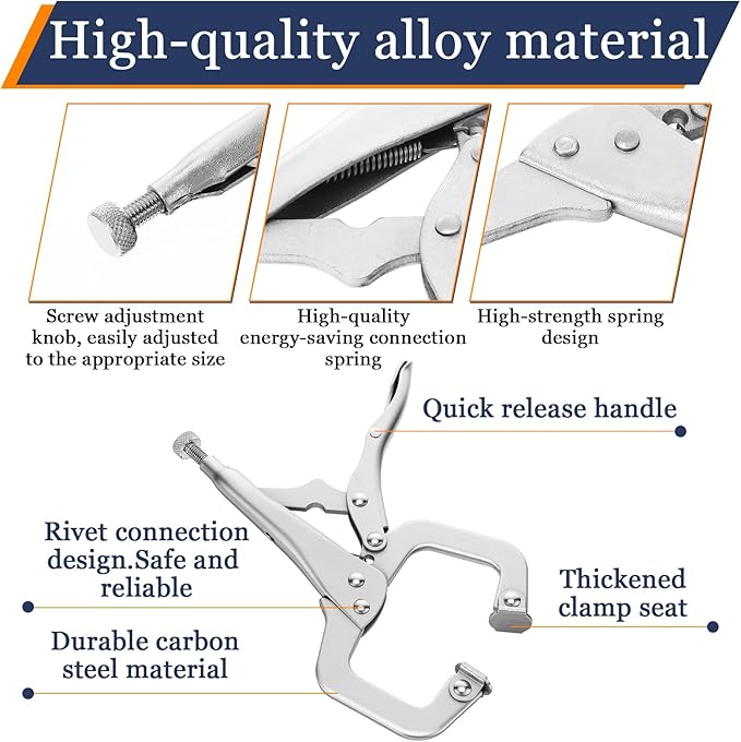 12 Pcs C Clamps Locking 6 Inch Heavy Duty Welding Pliers with Swivel Pads Adjustable Vise Grip Clamp for Shop Woodworking Cabinetry Repair Home Farm and Auto Workshop