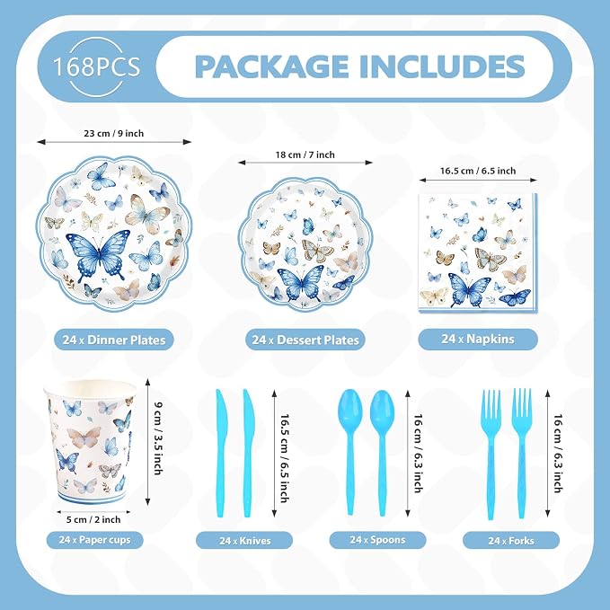 Blue Butterfly Butterflies Scalloped Party Decorations, Serves 24 | Butterflies - Image 4