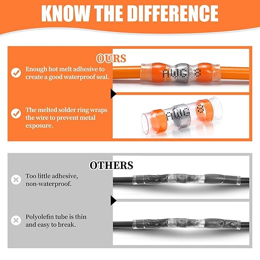 200PCS Solder Seal Wire Connectors Orange 8 AWG, Marine Grade Self Soldering Heat Shrink Wire Connectors Waterproof Insulated Electrical Butt Splice Wire Terminals for Automotive Boat Truck