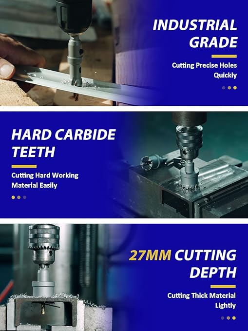 Handree 21pcs Carbide Hole Saw Kit with Case, Carbide Tipped Hole Cutter with Pilot Drill bit for Stainless Steel, Iron, Aluminum, Alloy, Plastic
