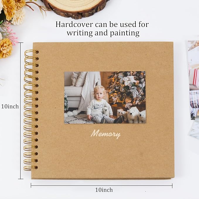 RECUTMS 10 x 10 Inch DIY Scrapbook Album 60 Pages Hardcover Kraft Paper Scrap - Image 2