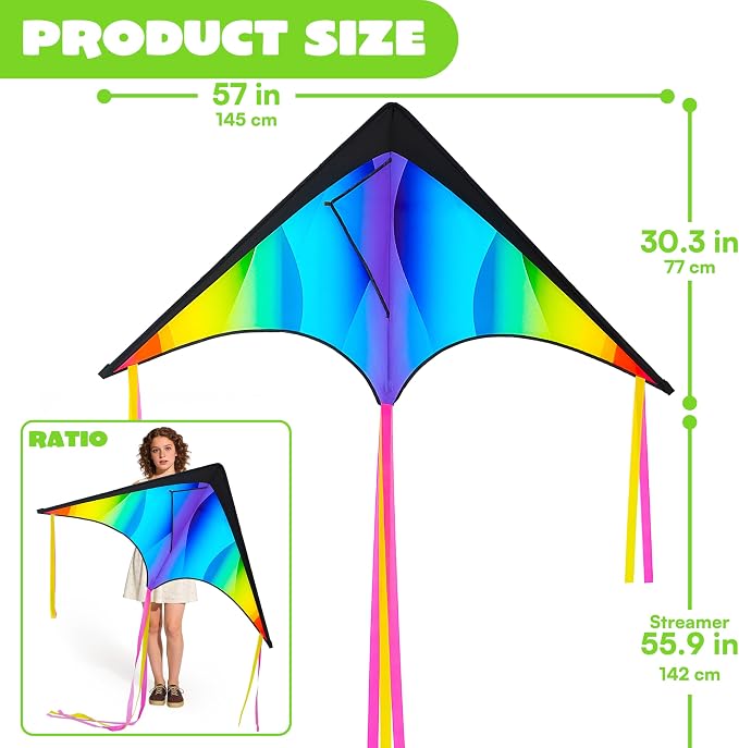 JOYIN Large Delta Kite Gradient Rainbow, Large Delta Beach Kite - Image 5