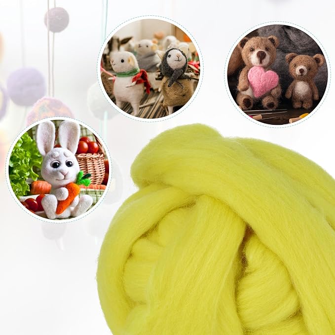 uxcell Needle Felting Wool, 3.5 Oz Nature Fibre Wool Yarn Roving - Image 4