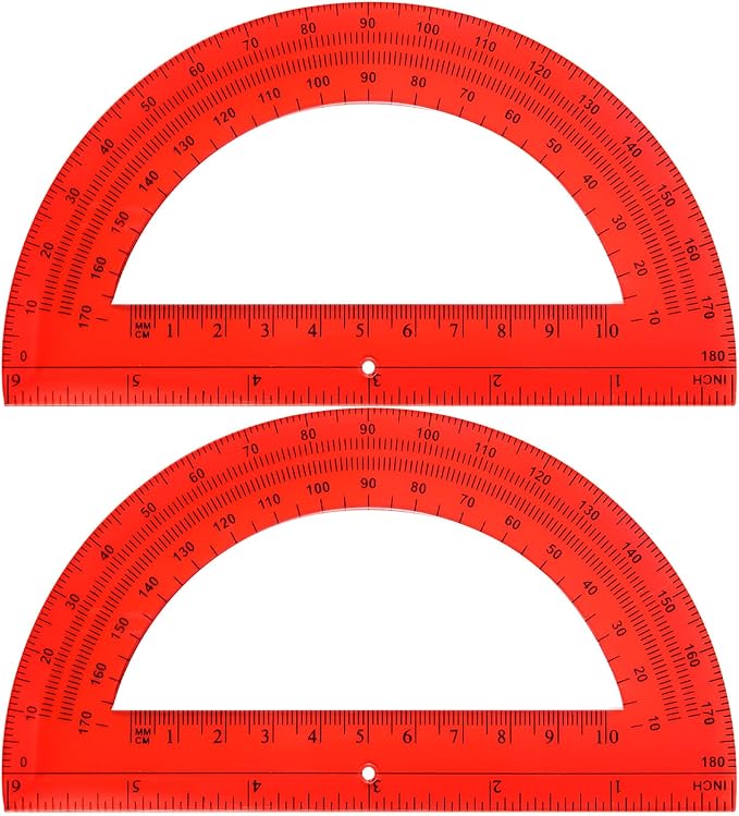 EBOOT Plastic Protractor Math Protractors 180 Degrees, 6 Inch, Pack of 2 (Red)
