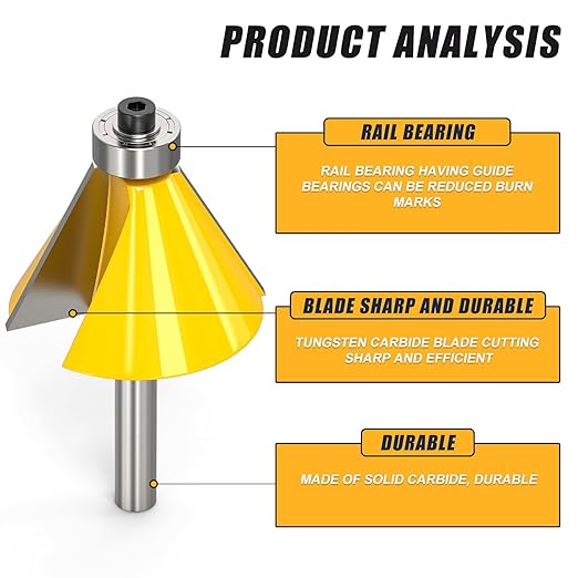 5PCS Chamfer Router Bit Set 1/4 Inch Shank Dish Carving Router Bits with Top Bearing for Woodworking, 11.25, 15, 22.5, 30, 45 Degree
