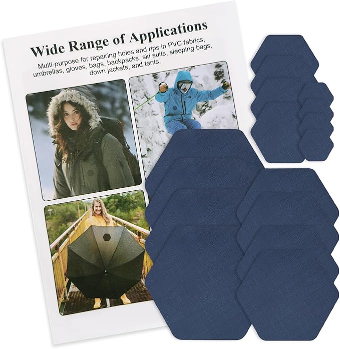 J.CARP 16PCS Nylon Repair Patches, Self Adhesive & Waterproof Patches, Nylon Repair Patches for Down Jacket, Clothing, Holes, Tents, Sleeping Bags, Umbrella, Etc(Blue)